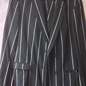 Black Pinstripe Double-Breasted Blazer